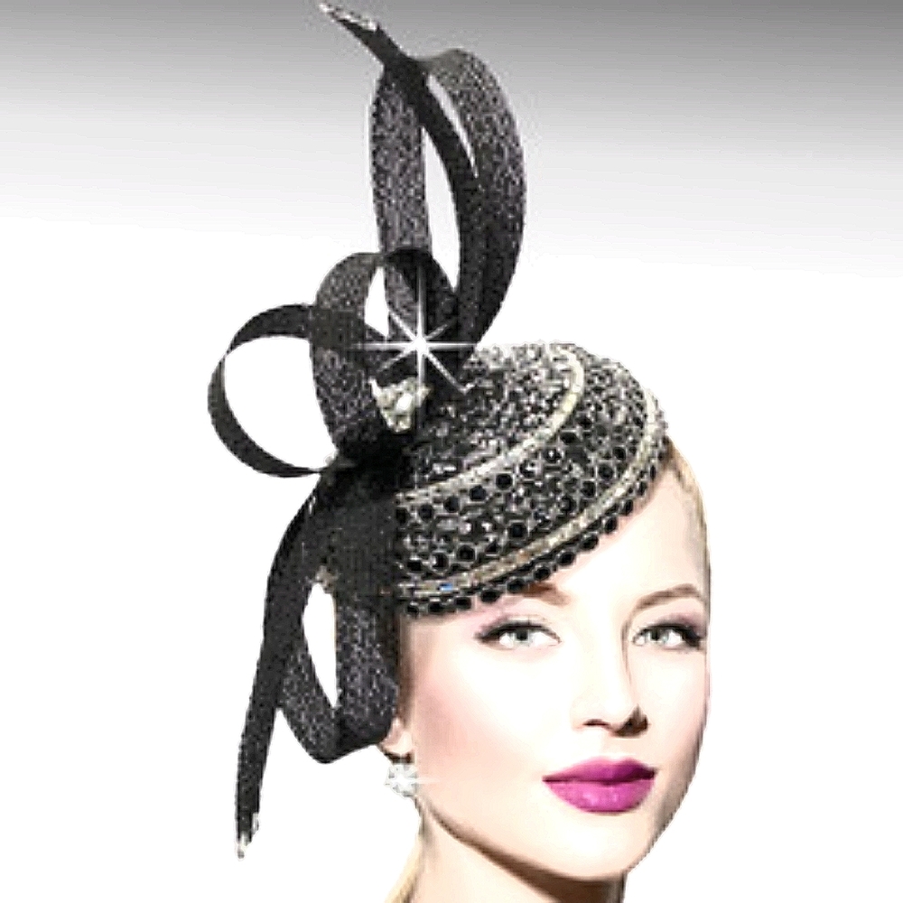 Beloved Millinery Exquisite Black & Silver Couture Sculpted Jeweled Fascinator